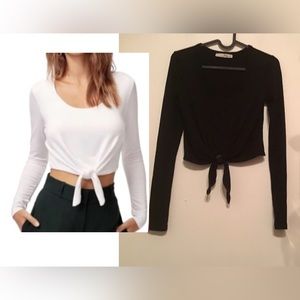 Aritzia Wilfred Free Front Tie Long Sleeve Crop Top Black